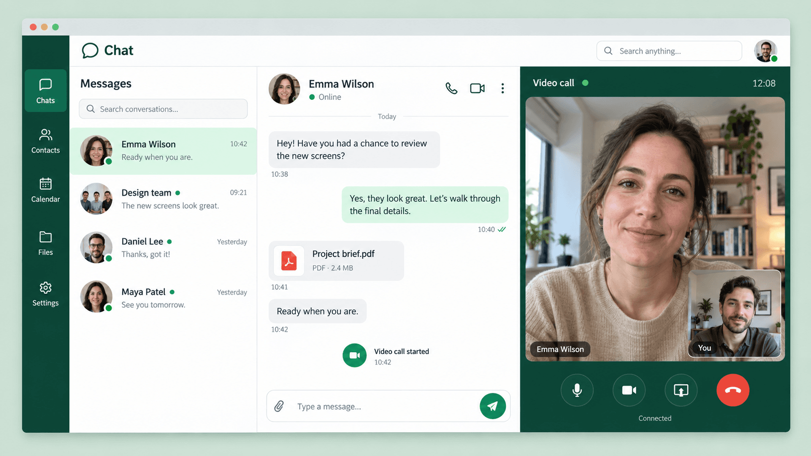 Chat Application with Video Calling interface preview