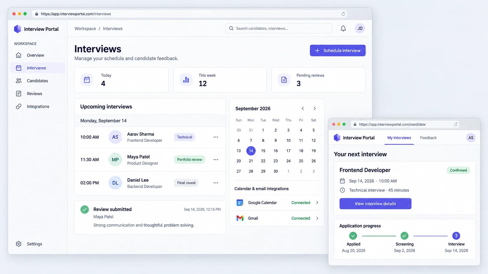 Interview Portal Platform interface preview