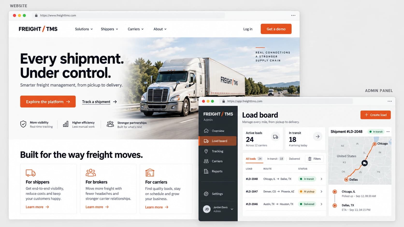 Advanced Freight Broker TMS (Transportation Management System) interface preview
