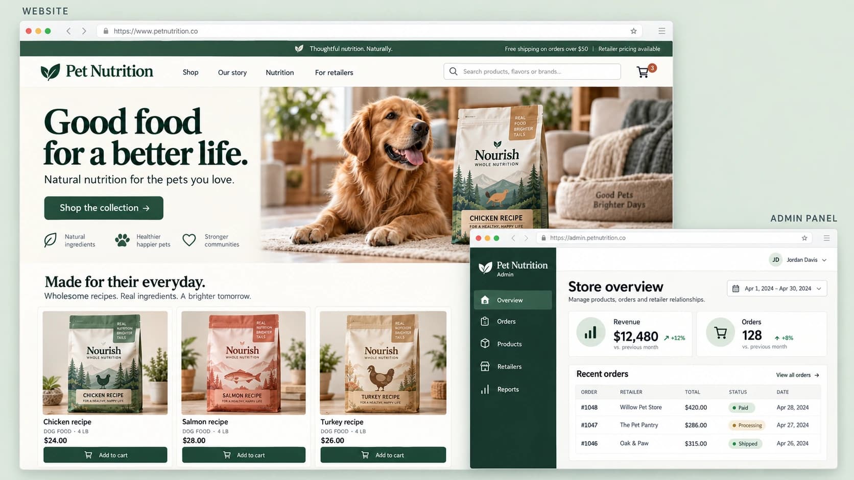 B2B Pet Nutrition Retail Platform interface preview